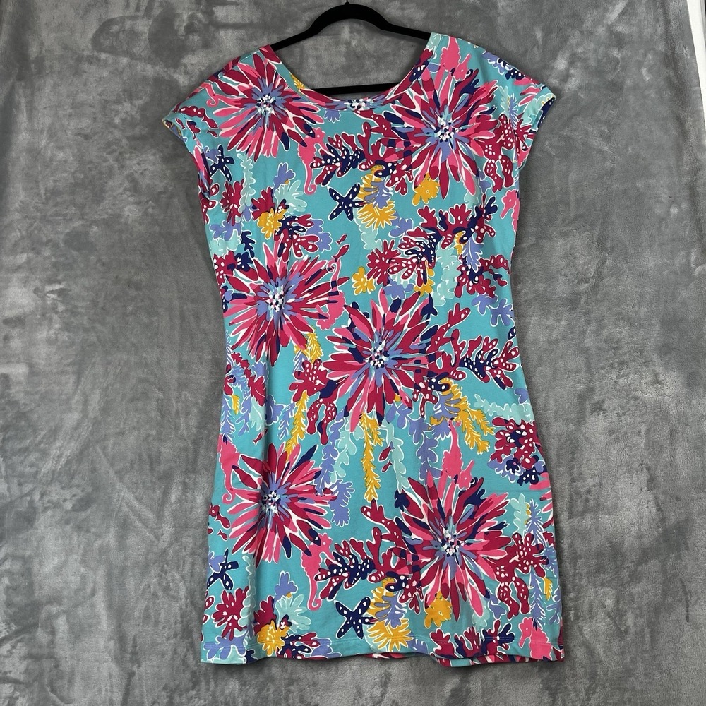 Lilly Pulitzer XL Floral Sea Print Sleeveless Button Front Knit Shift Dress - Picture 3 of 10